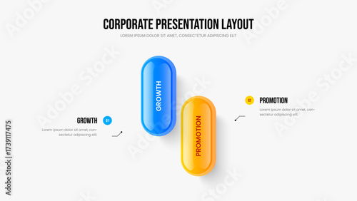 Sales Analysis Two Option Diagram Slideshow Design. Consulting Review 2 Step Infographic Slide Layout. Modern Insight Presentation Template Vector Illustration.