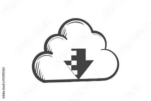 Sketchy cloud shows arrow pointing downwards for the file download in the image