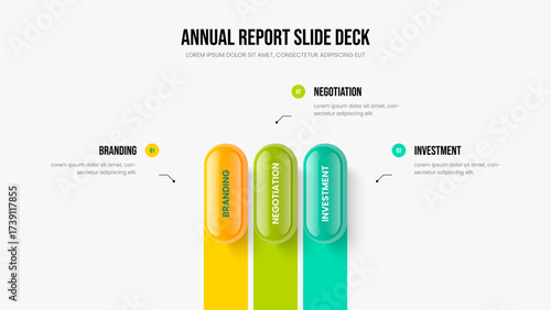 Service Development 3 Step Diagram Slideshow Design. Creative Innovation Presentation Layout Vector Illustration. Sales Launch Three Option Infographic Slide Template.