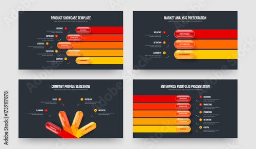 Consulting Planning Five Three Four Step Infographic Frame Template Vector Illustration Bundle. Product Development 5 3 4 Option Diagram Presentation Layout Collection.