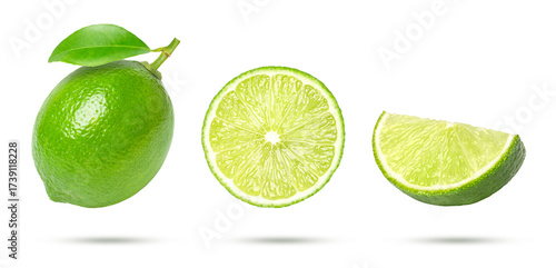 lime and lime slice on transparent background.