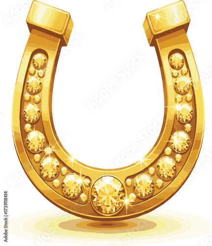 Golden Horseshoe Ornament with Diamonds | Decorative Good Luck Charm for Gifts and Celebrations