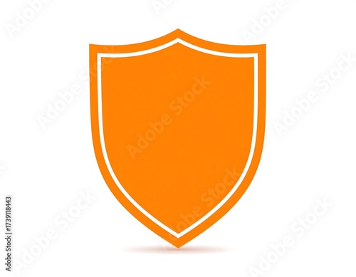 Orange shield icon, protection symbol, security graphic design, concept.