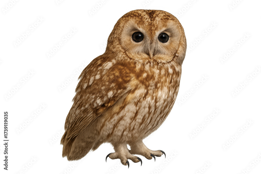 Obraz premium Tawny owl looking forward on transparent background