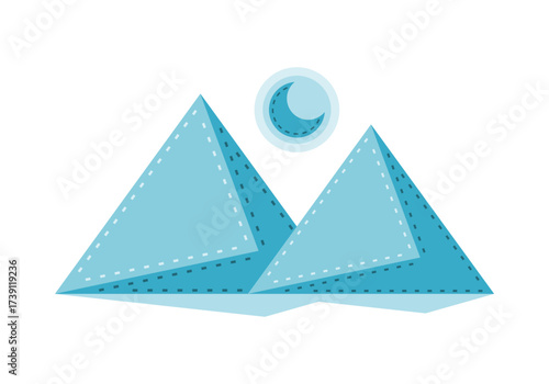 Blue pyramid triangle with crescent moon night icon vector design