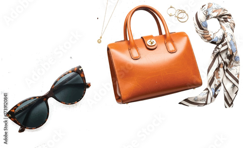 The image displays a collection of fashion accessories against a white background. Here is a breakdown of the items present