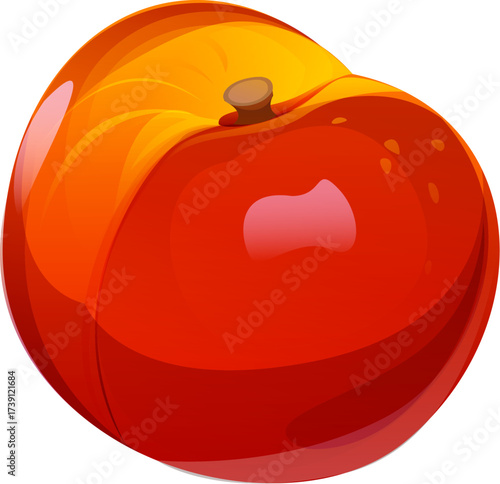 Cartoon raw ripe nectarine or peach fruit. Isolated vector juicy, red fresh plant. Sweet, refreshing snack or dessert. Delectable summer treat rich in vitamins and antioxidants. Vegetarian food snack