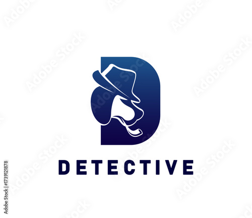 Detective icon for private investigation service of dog head in hat with smoking pipe, vector emblem. Private detective agency and police inspector or secret agent icon of letter D for anonymous spy