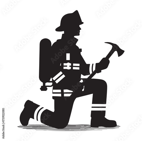 Firefighters pose silhouette and Vector