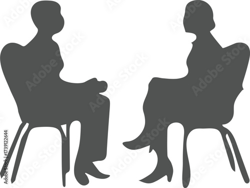 A Discussion in Silhouette Two Individuals Engaged in Conversation while Seated Across from One Another Emphasizing Gestures and Postures