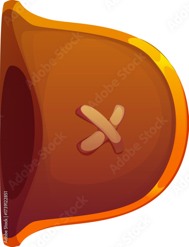 Cartoon Caribbean pirates font of letter D in shape of corsair captain hat, vector typeface. Pirate and corsair Caribbean adventure type of Medieval corsair bicorne or cocked hat for typeset