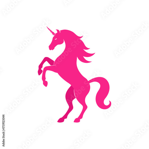 Pink unicorn rearing on its hind legs art on transparent background