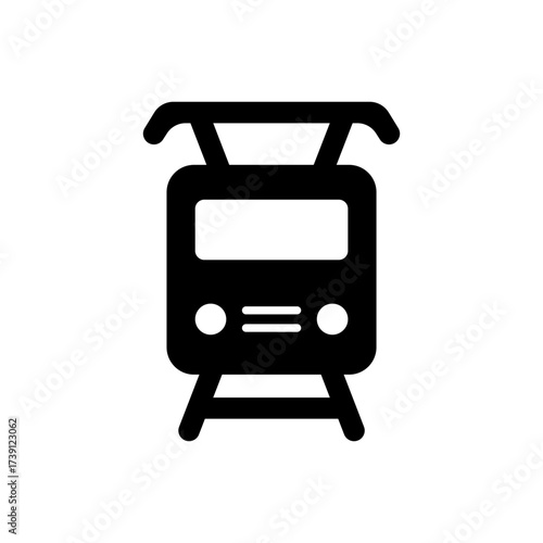 Black Tram Streetcar Public Transport Flat Icon Simple