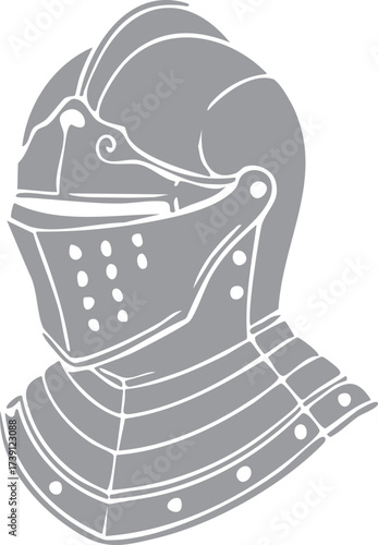 Medieval close helmet detailed line art