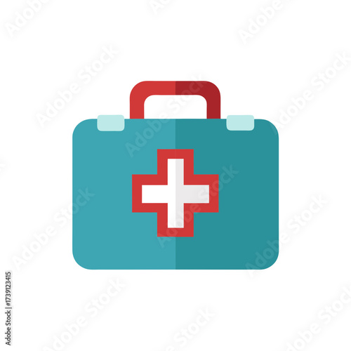 Teal first aid kit with a red cross icon on transparent background