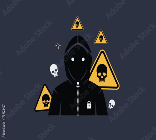 Anonymous Hacker at Computer — Dark Web and Data Breach Concept Vector