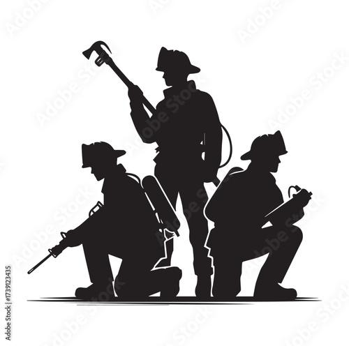 Firefighters pose silhouette and Vector