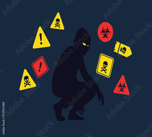 Hooded Hacker with Laptop and Binary Code — Cybersecurity Vector Illustration