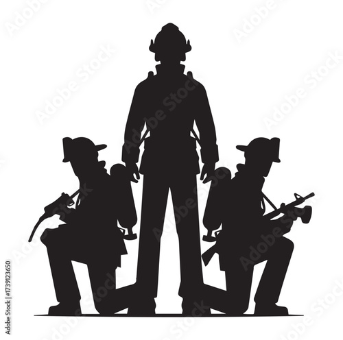 Firefighters pose silhouette and Vector