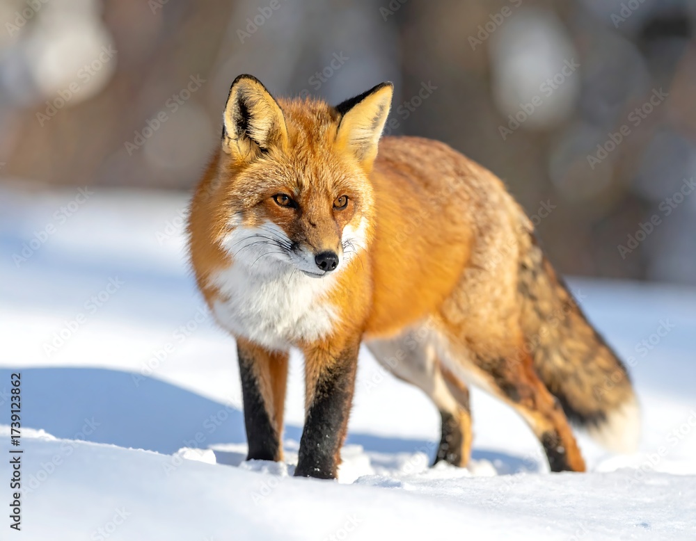 Fototapeta premium Red fox in snowy landscape