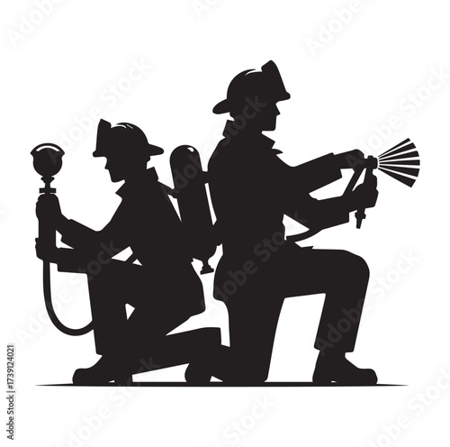Firefighters pose silhouette and Vector