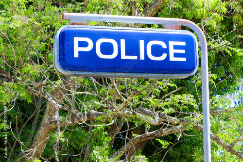 Police signage outside a police station in Australia.