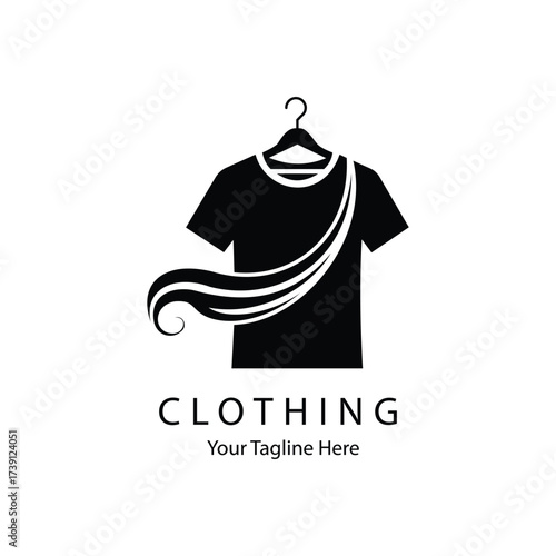 Vector art of black Clothing brand logo with flowing fabric element and text clothing your tagline here