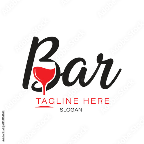 A modern logo vector art of bar logo with a wine glass and tagline placeholder
