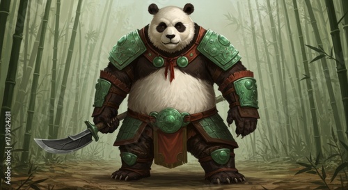 Panda warrior in bamboo forest illustration