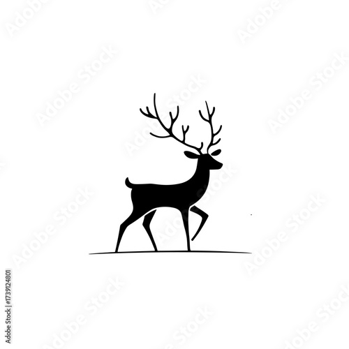 Fallow deer. Fallow deer simple black and white line art vector logo
