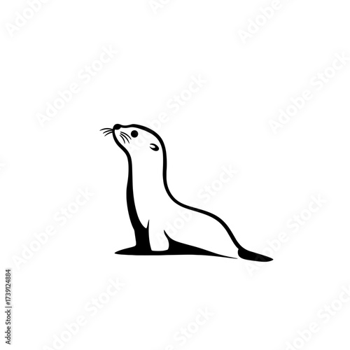 Sea Lion. Sea Lion simple black and white line art vector logo