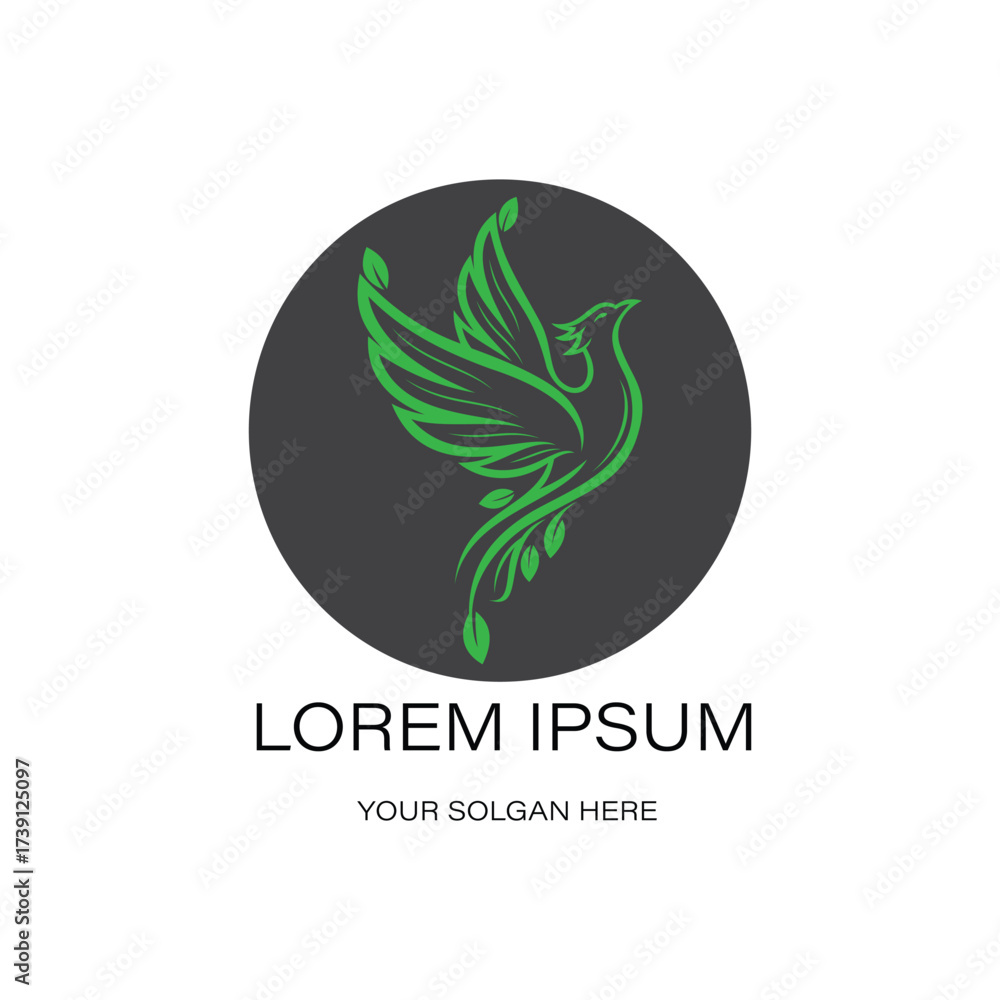 Fototapeta premium Royal phoenix logo green bird logo with text placeholder, mythical creature design for elite branding