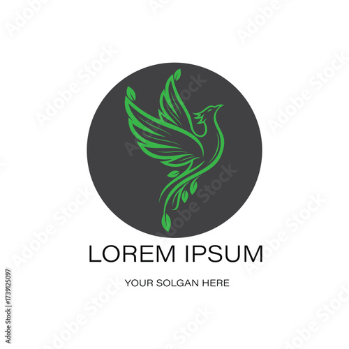 Royal phoenix logo green bird logo with text placeholder, mythical creature design for elite branding