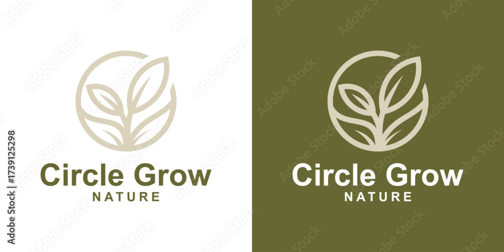Fototapeta premium Grow Logo – Circle and Leaf Nature Sustainability Symbol