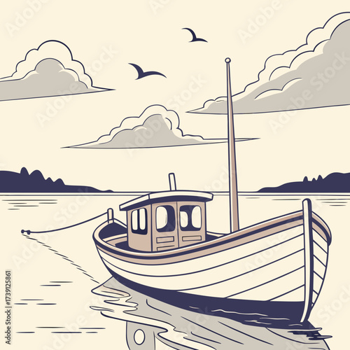 Vector art of a scenic coastal trail meandering through a lush green landscape, with vibrant wildflowers dotting the path, leading towards a tranquil ocean view under a cloudy sky