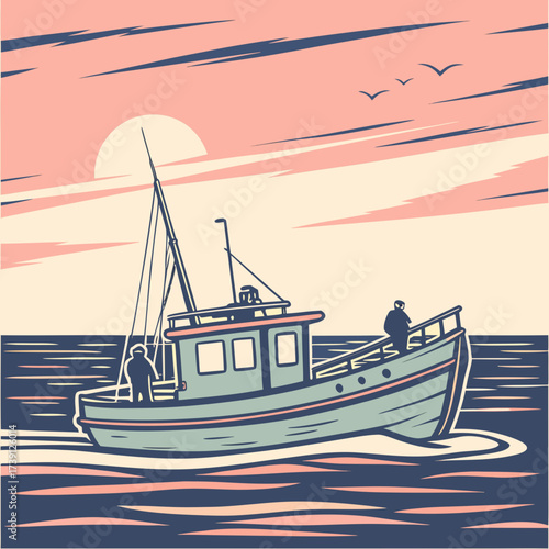 Vector art of a serene scene of an elderly couple sitting on a bench under a blooming cherry tree by a tranquil river, with mountains in the background, evoking peace and nostalgia