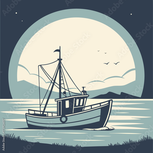 Vector art of a picturesque waterfall cascades down rocky cliffs into a serene river surrounded by lush green forest, creating a tranquil scene of natural beauty and peaceful harmony