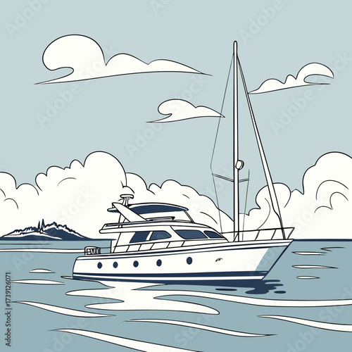 Vector art of a scenic mountain landscape illustration featuring a winding road leading towards a majestic cliff, surrounded by lush greenery and trees, capturing the essence of natures grandeur