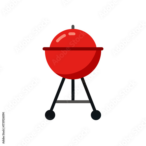 Illustration of a red barbecue grill setup on transparent background