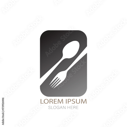 Minimalist restaurant and cafe logo a minimalist logo featuring a spoon and fork silhouette against a dark gradient background, symbolizing food and dining