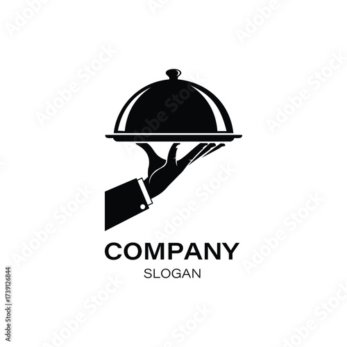 Modern restaurant logo restaurant logo with a hand holding a cloche