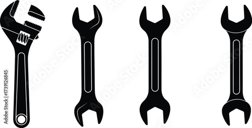 A set of wrench icons featuring adjustable and openend types for design and creative projects