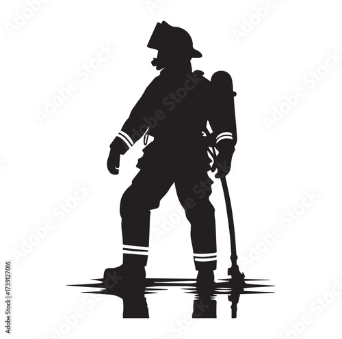 Firefighters pose silhouette and Vector