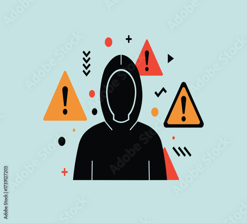 Hooded Hacker with Laptop and Binary Code — Cybersecurity Vector Illustration