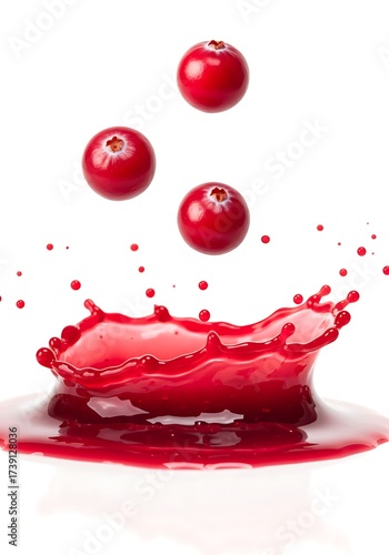 Cranberries splashing into vibrant red juice
