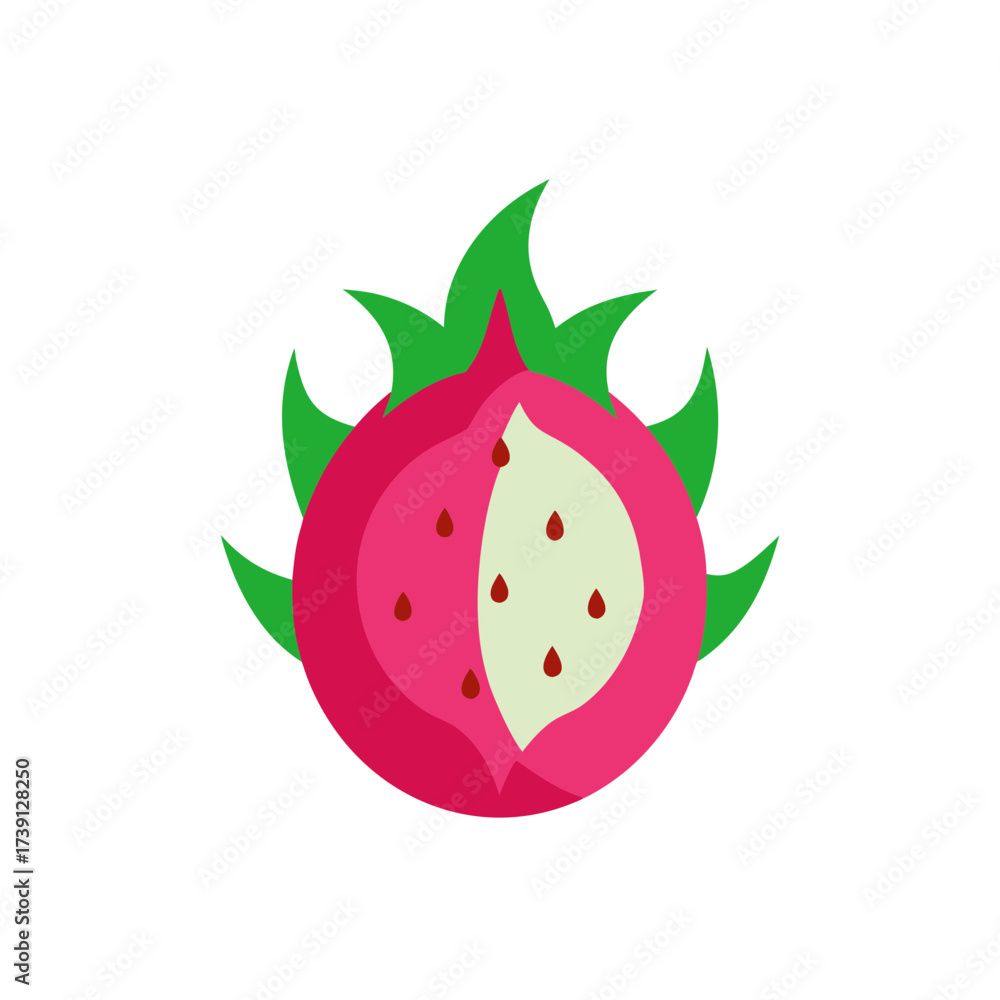 Obraz premium Stylized dragon fruit half isolated on transparent background