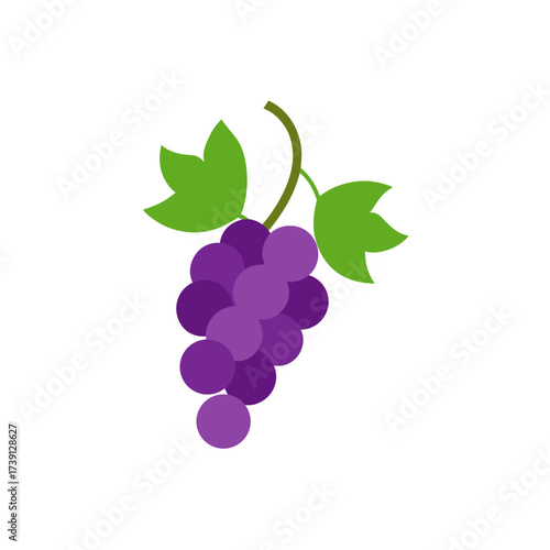 Purple grapes with green leaves isolated on transparent background