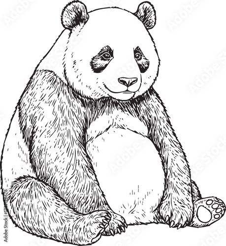 Sitting panda with shaded fur details
