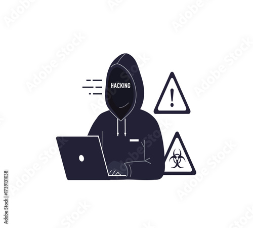 Hooded Hacker with Laptop and Binary Code — Cybersecurity Vector Illustration