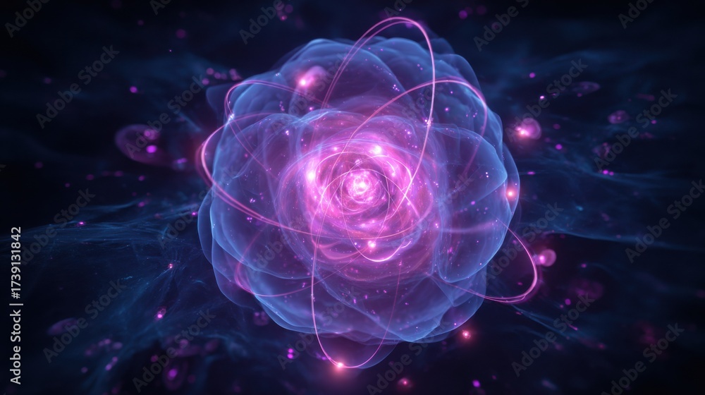 Obraz premium Dynamic quantum particle interaction virtual space digital art cosmic environment abstract concept